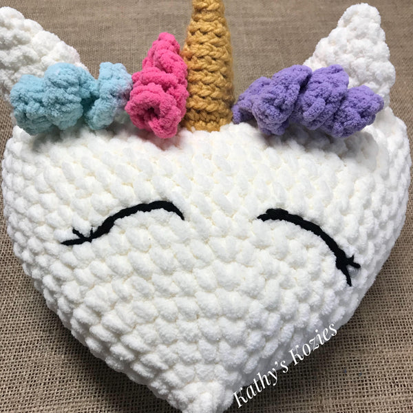 Crochet Unicorn Heart Pillow